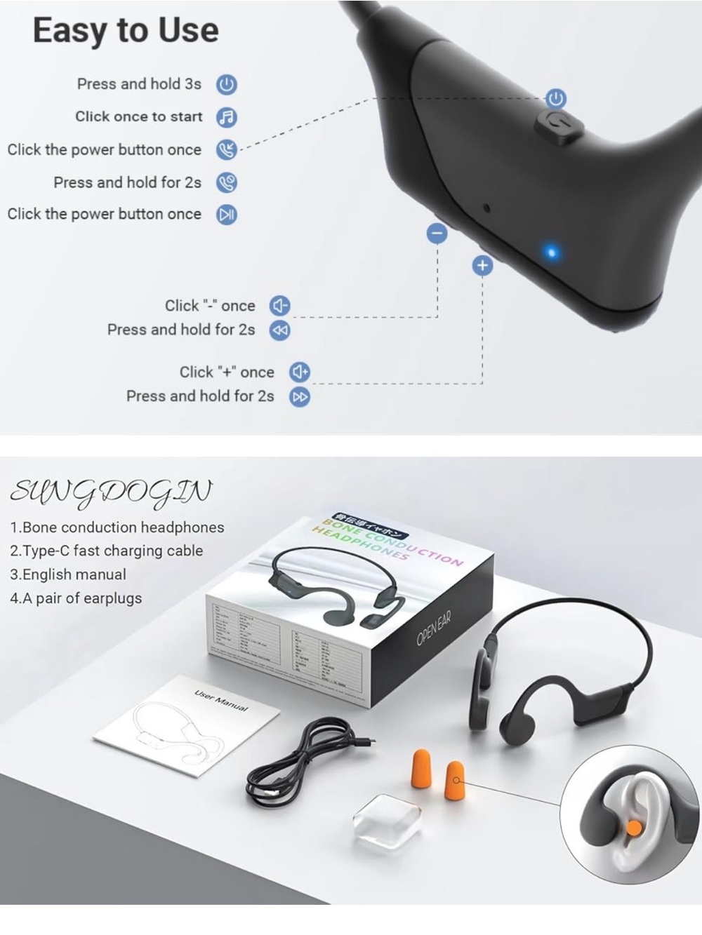 Bone Conduction Headphones - Black - Picture 2 of 7
